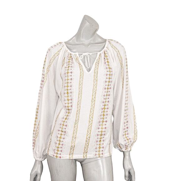 Mes Demoiselles Paris Women's Boho Pullover Blouse golden embroidered stripe 40 - Picture 3 of 8